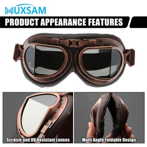 MUXSAM Vintage Motorcycle Goggles, ATV Motocross Goggles, Dirt Bike Racing - Picture 3 of 7